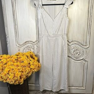 Etophe Studios White with Black Pinstripes Jumpsuit Fresh Vacation Cruise Size M